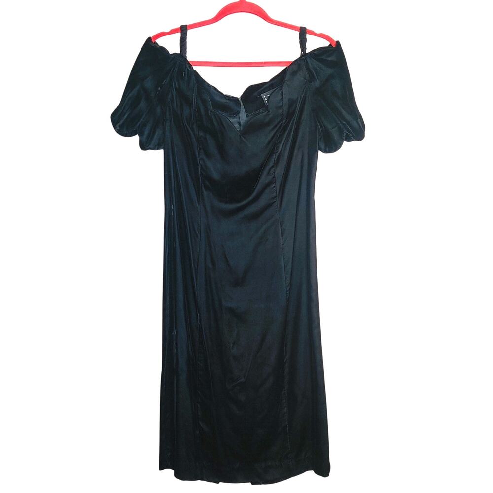Vintage Black Velvet Midi Wiggle Dress Prom Formal 12 Pinup Retro Whimsigoth